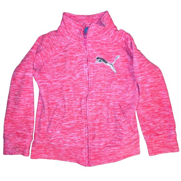 Puma Heather Pink Fleece Sweatshirt Jacket (Girls 8-10) - Picture 2 of 9